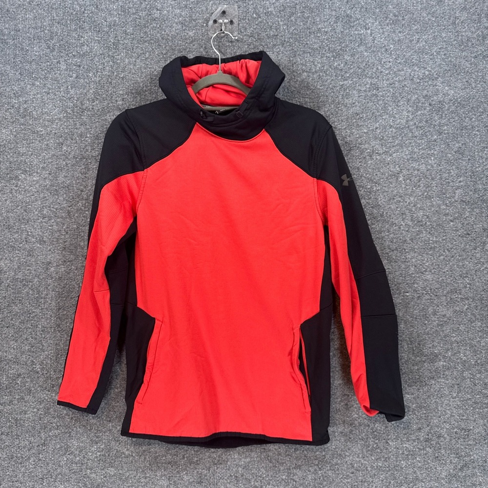 Under Armour Coldgear Reactor Hoodie Mens Small Red Black Pullover Athletic Gym